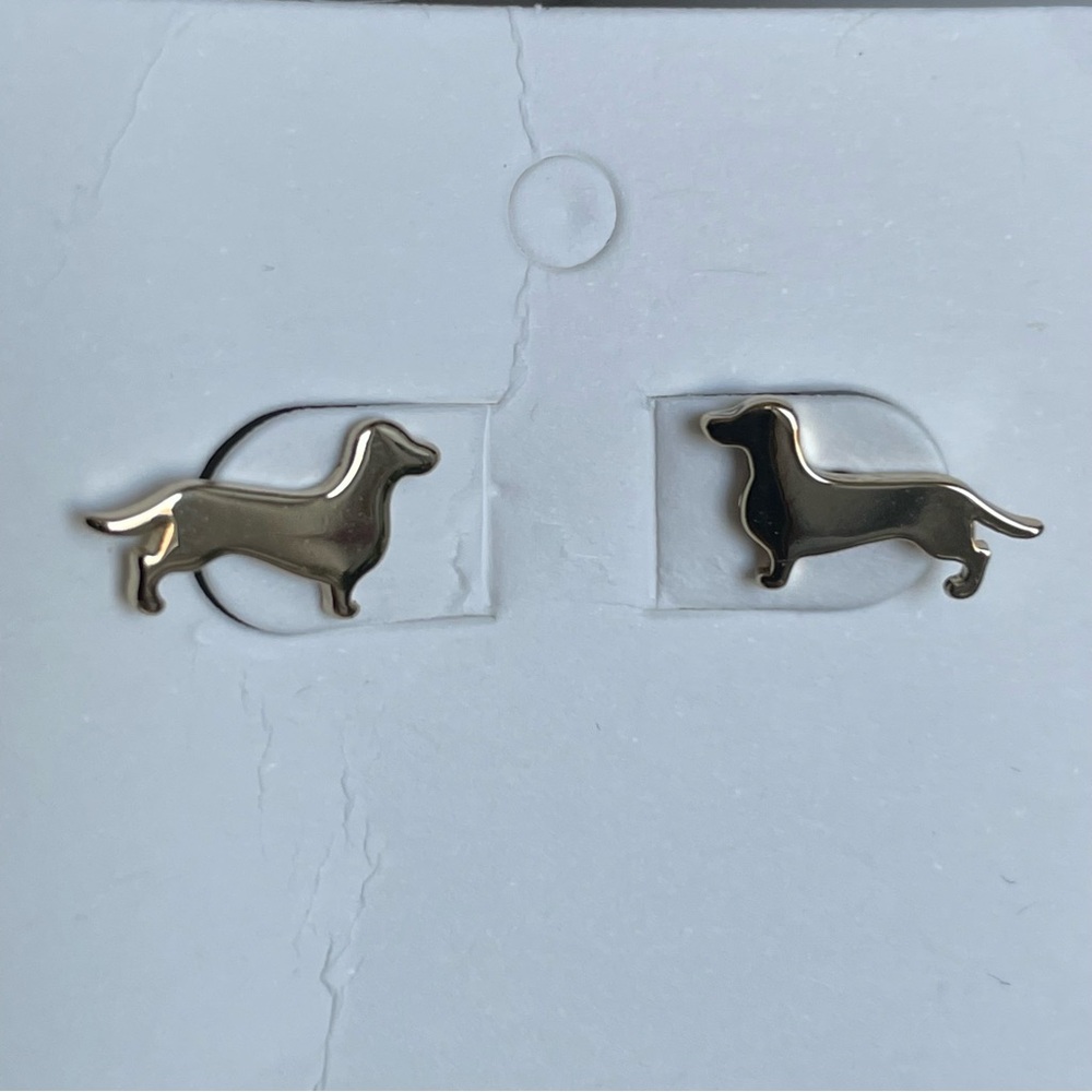NWT BANANA REPUBLIC Gold Dachshund Dog-Shaped Stud Earrings